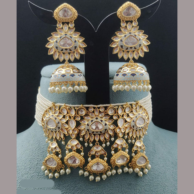 Vivah Creations Gold Plated Polki Kundan And Meenakari Choker Necklace Set