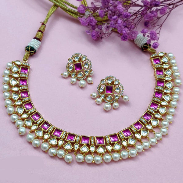 Vivah Creations Gold Plated Polki Kundan Necklace Set