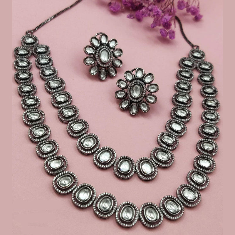 Vivah Creations Silver Plated Polki Kundan Necklace Set