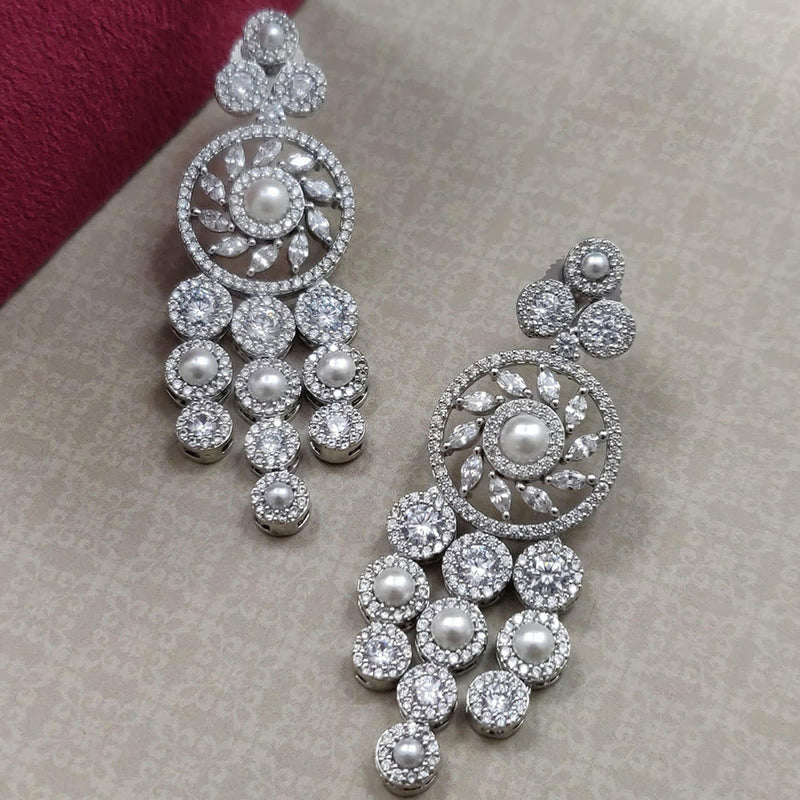 Vivah Creations Silver Plated American Diamond Dangler Earrings