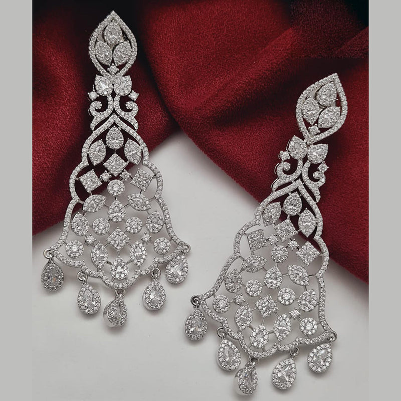 Vivah Creations Silver Plated American Diamond Dangler Earrings