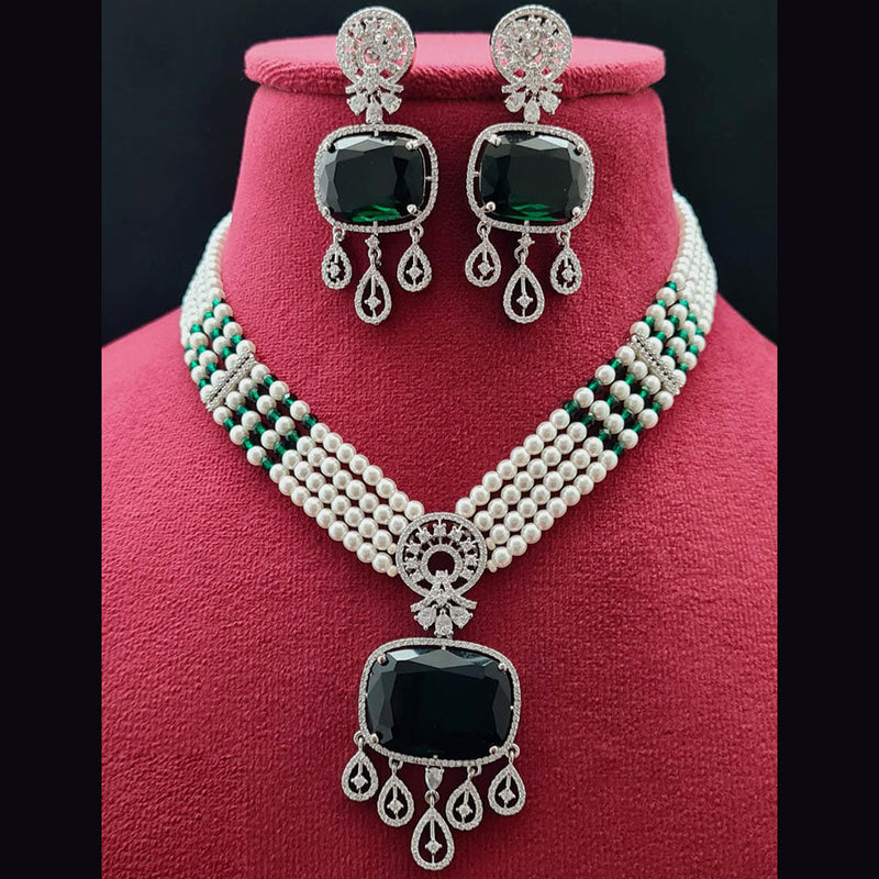 Vivah Creations Silver Plated American Diamond And Pearl Necklace Set