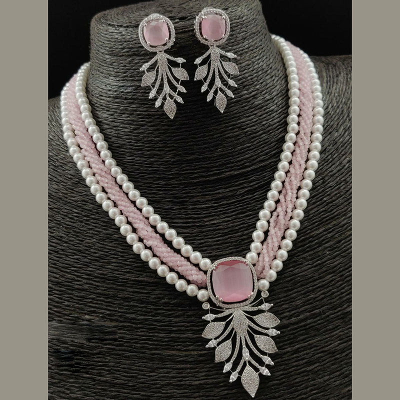 Vivah Creations Silver Plated American Diamond And Pearl Necklace Set