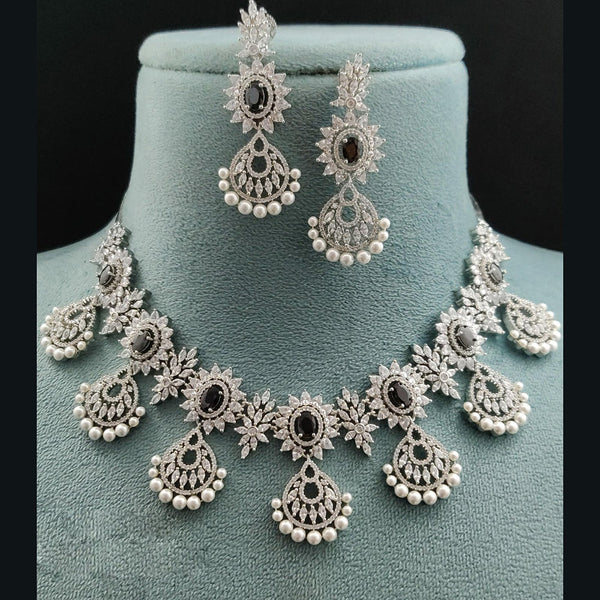 Vivah Creations Silver Plated  American Diamond Necklace Set