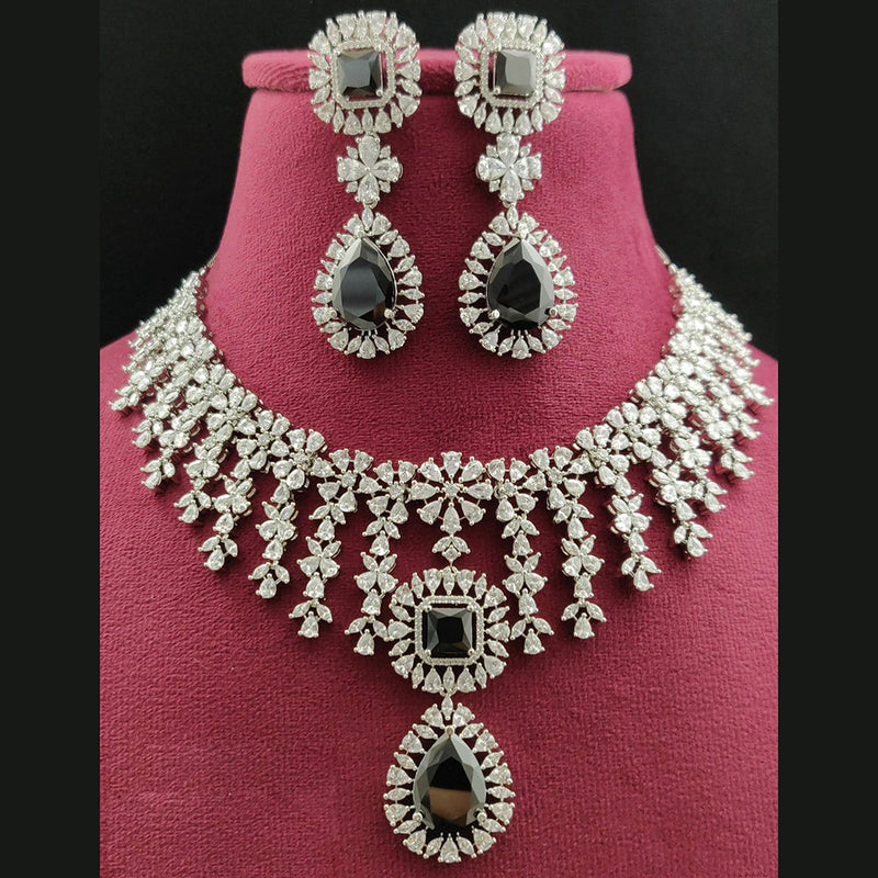 Vivah Creations Silver Plated  American Diamond Necklace Set