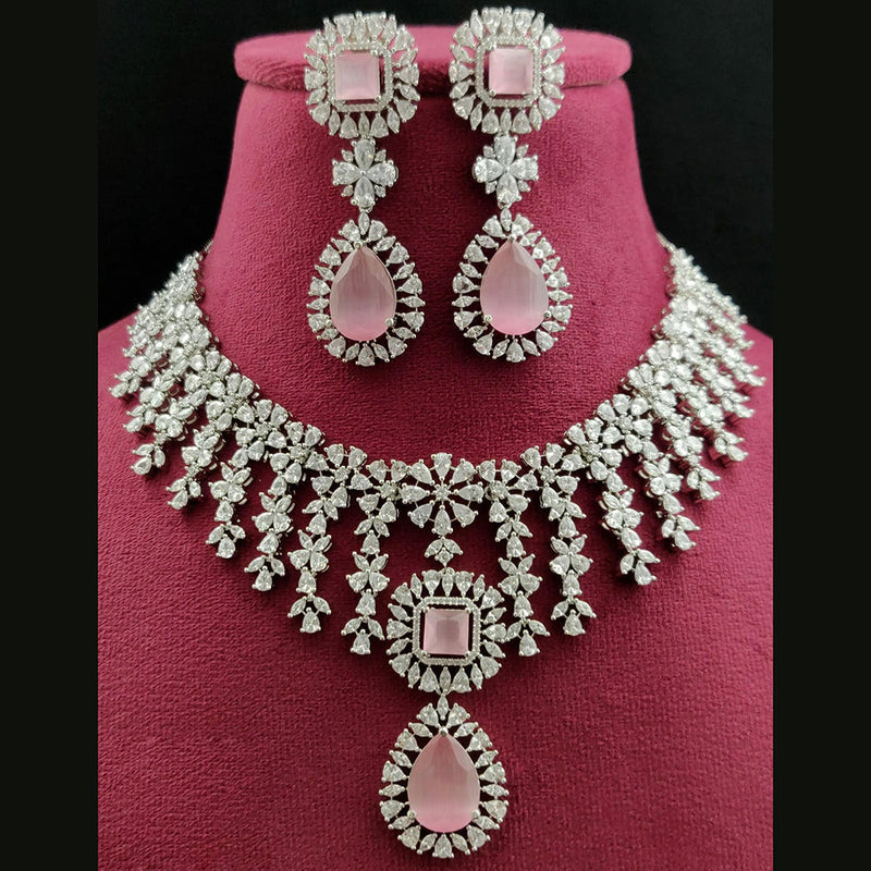 Vivah Creations Silver Plated  American Diamond Necklace Set