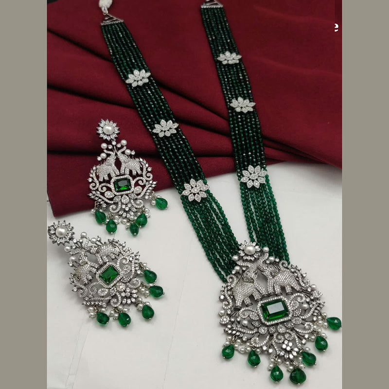 Vivah Creations Silver Plated  American Diamond Long Necklace Set