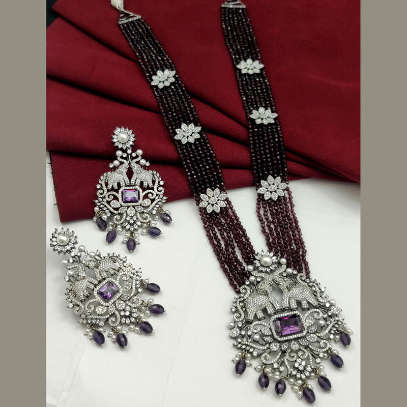 Vivah Creations Silver Plated  American Diamond Long Necklace Set