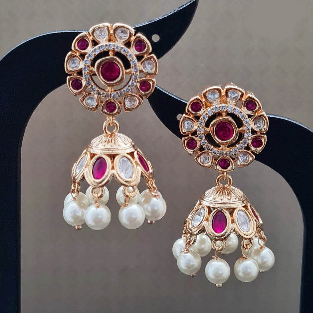 Vivah Creations Gold Plated Polki Kundan  And Pearls Jhumki Earrings