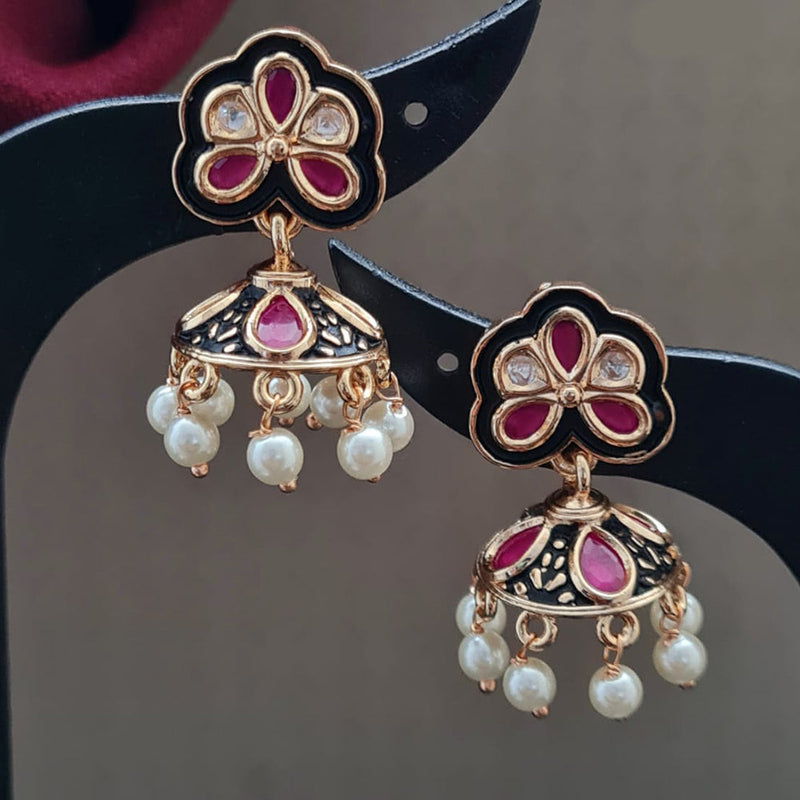 Vivah Creations Gold Plated Polki Kundan Pearls And Meenakari Jhumki Earrings