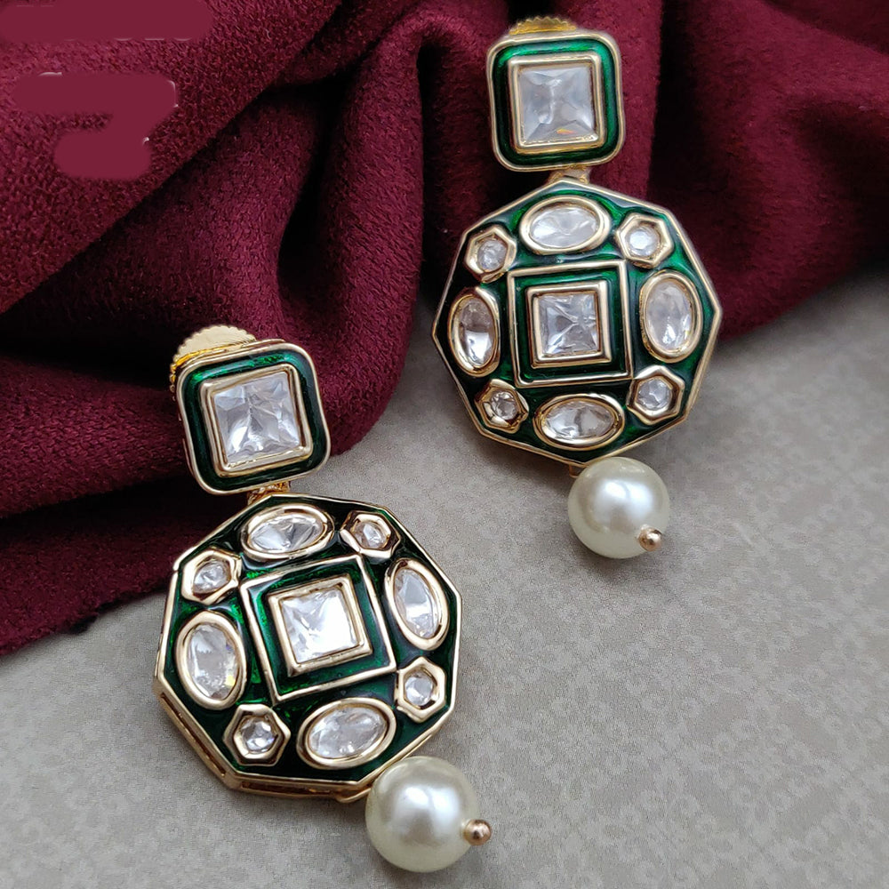 Vivah Creations Gold Plated Polki Kundan Pearl  And Meenakari Dangler Earrings