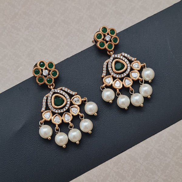 Vivah Creations Gold Plated Polki Kundan And Pearl Dangler Earrings