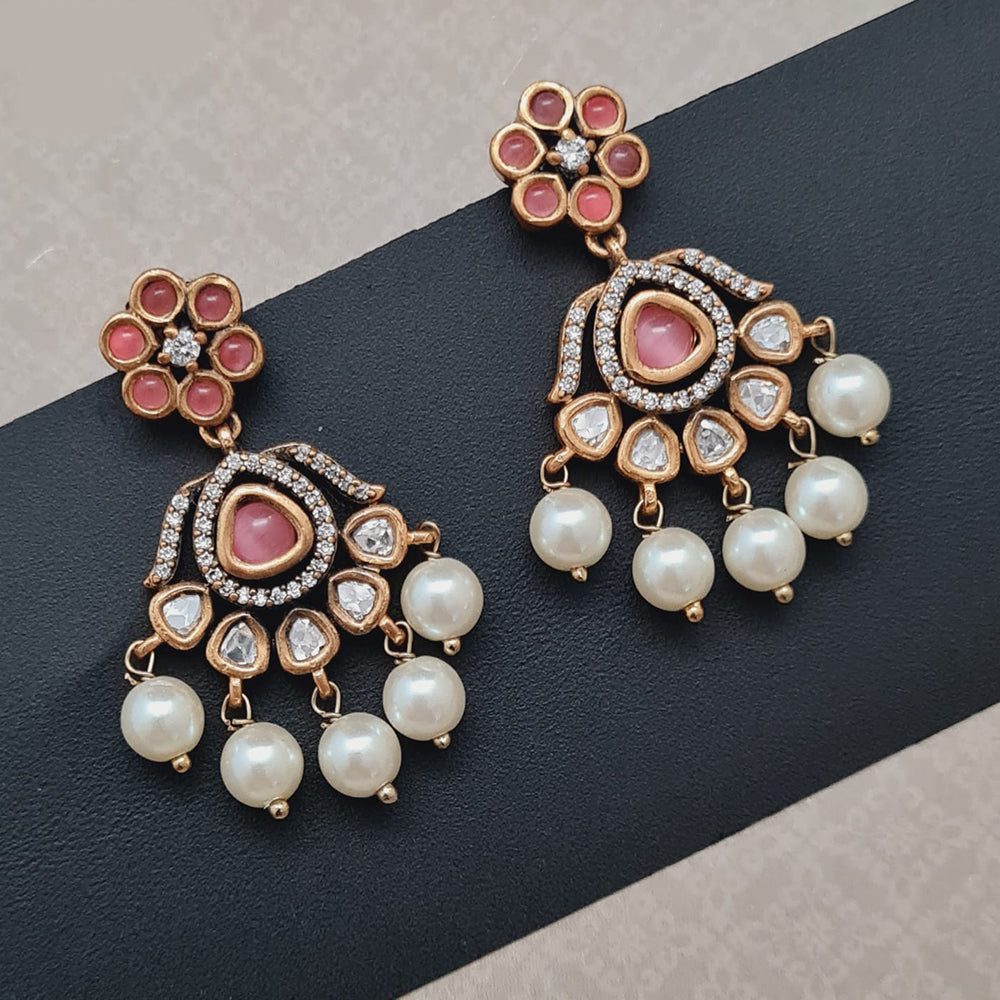 Vivah Creations Gold Plated Polki Kundan And Pearl Dangler Earrings