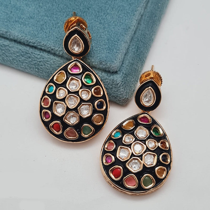 Vivah Creations Gold Plated Polki Kundan And Meenakari Dangler Earrings