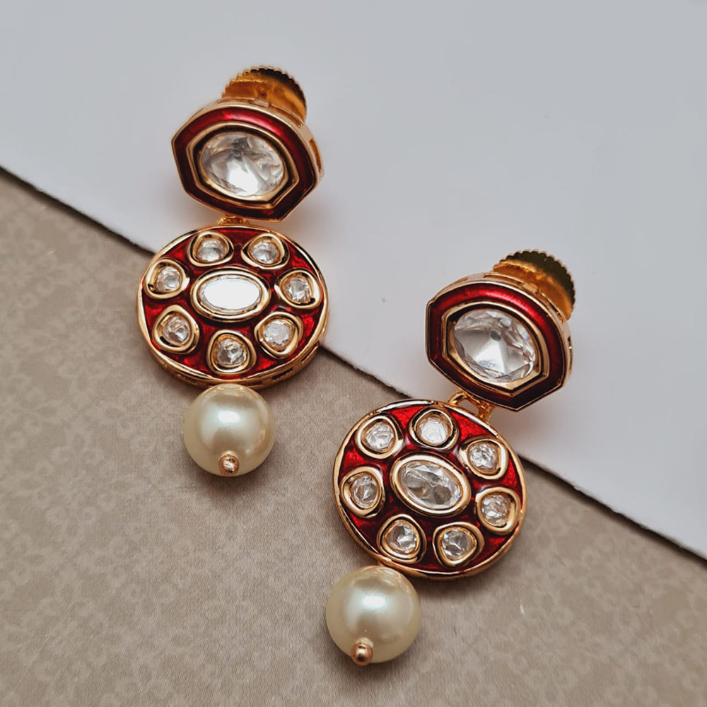 Vivah Creations Gold Plated Polki Kundan Pearl  And Meenakari Dangler Earrings