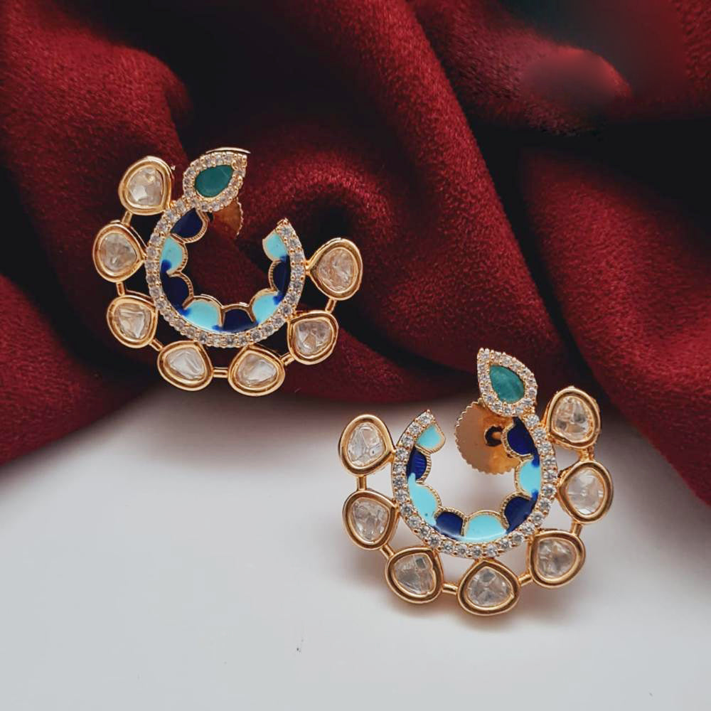 Vivah Creations Gold Plated Polki Kundan Stud Dangler Earrings