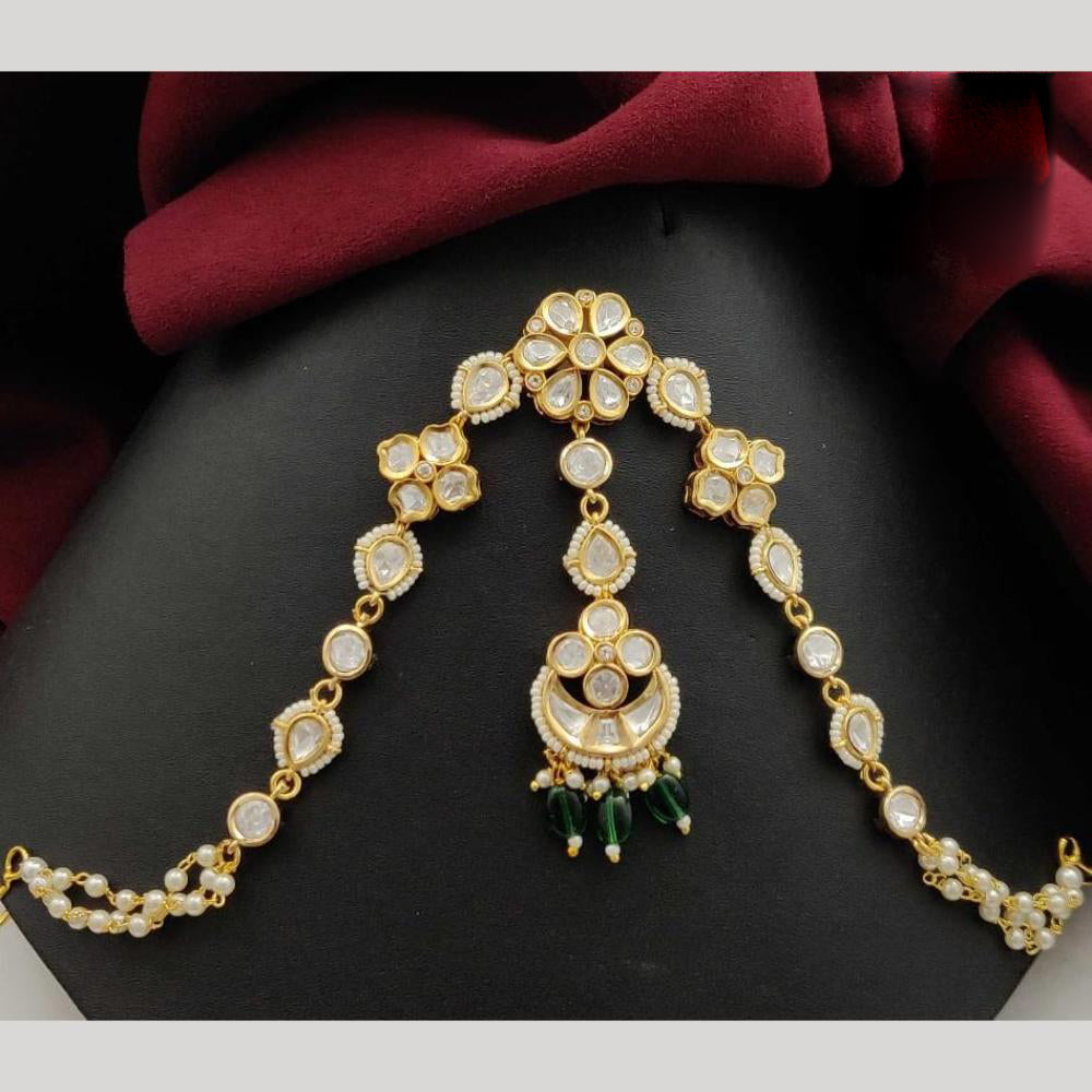 Vivah Creations Gold Plated Polki Kundan Sheeshphool Mangtikka