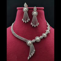 Vivah Creations Silver Plated American Diamond And Pearl Necklace Set