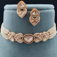Vivah Creations Gold Plated Polki Kundan And Pearl Choker Necklace Set