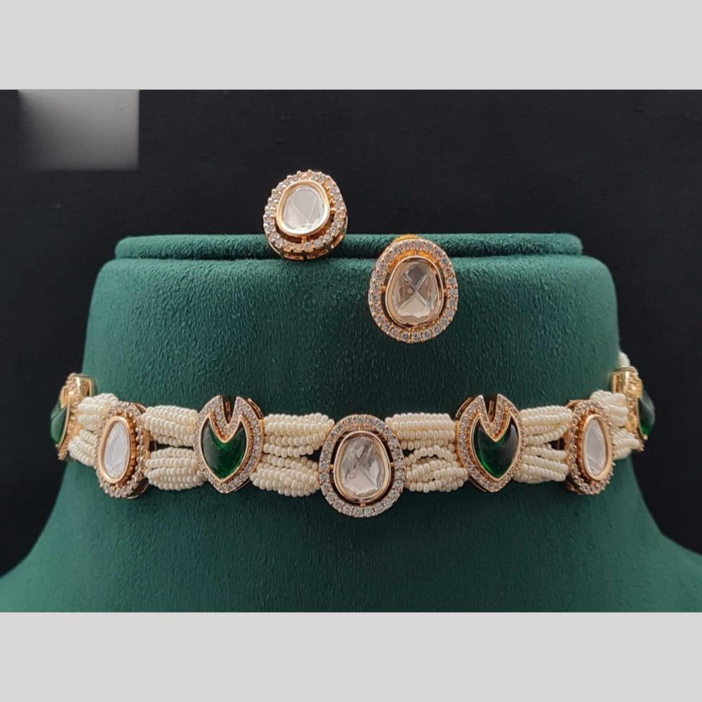 Vivah Creations Gold Plated Polki Kundan And Pearl Choker Necklace Set