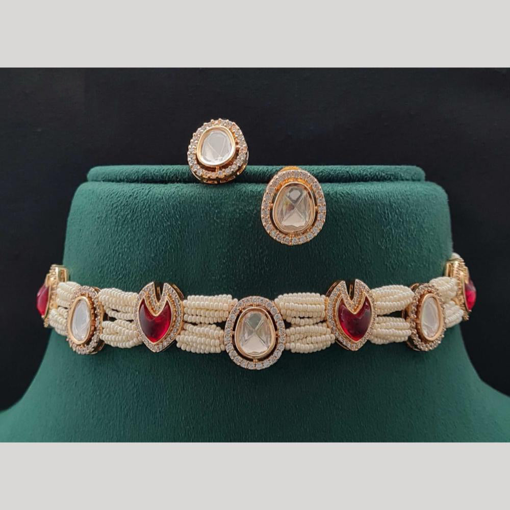 Vivah Creations Gold Plated Polki Kundan And Pearl Choker Necklace Set