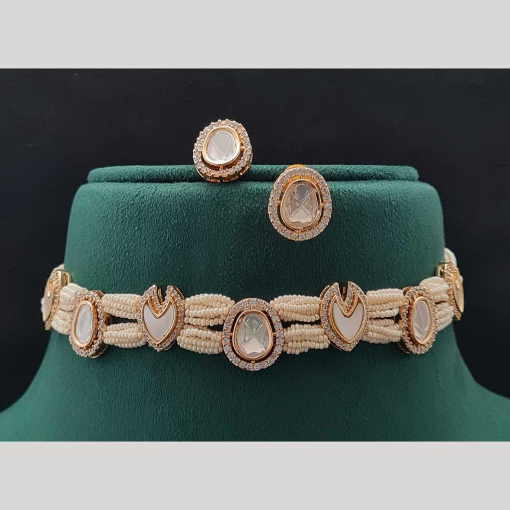 Vivah Creations Gold Plated Polki Kundan And Pearl Choker Necklace Set