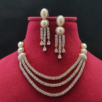 Vivah Creations Premium American Diamond Designer Pearl Necklace Set