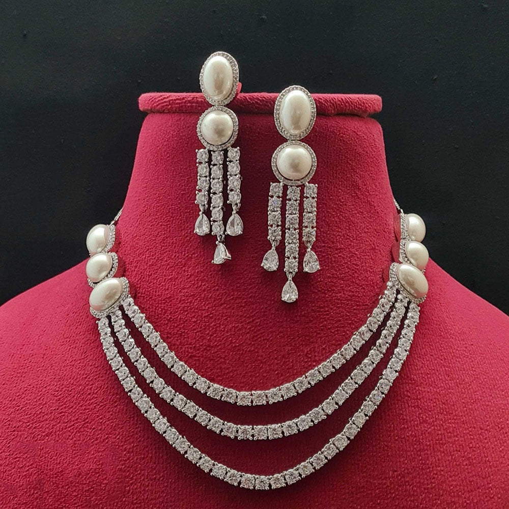 Vivah Creations Premium American Diamond Designer Pearl Necklace Set