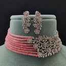 Vivah Creations Floral American Diamond And Pearl Choker Necklace Set
