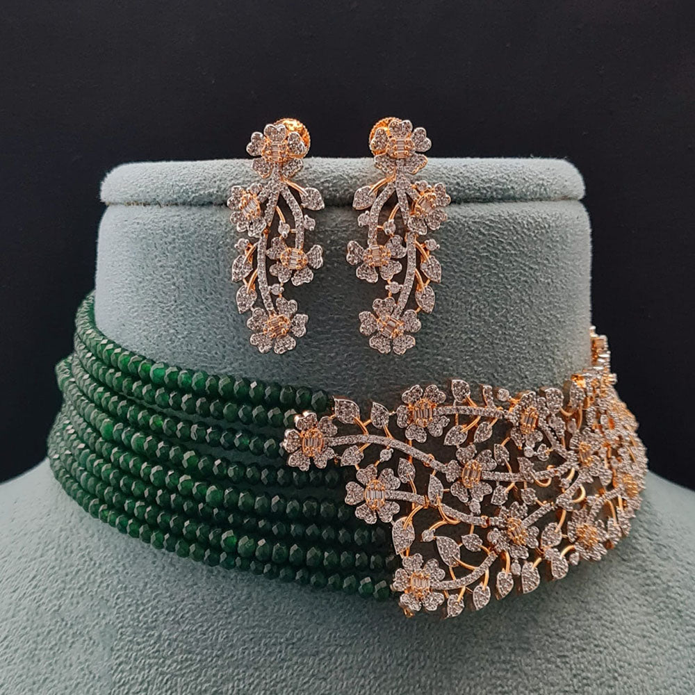 Vivah Creations Floral American Diamond And Pearl Choker Necklace Set