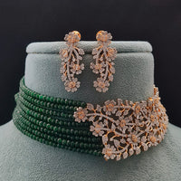 Vivah Creations Floral American Diamond And Pearl Choker Necklace Set