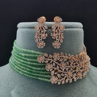 Vivah Creations Floral American Diamond And Pearl Choker Necklace Set