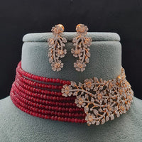 Vivah Creations Floral American Diamond And Pearl Choker Necklace Set