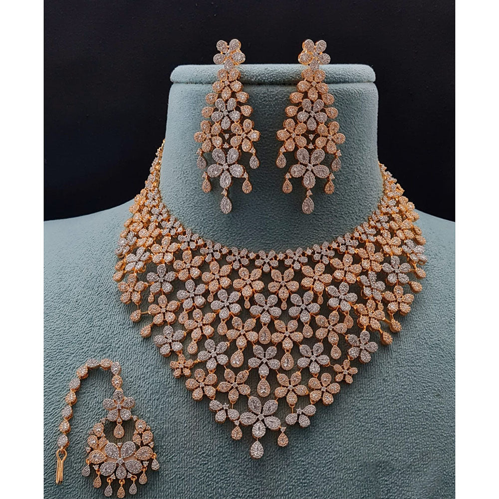 Vivah Creations Floral American Diamond And Pearl Choker Necklace Set