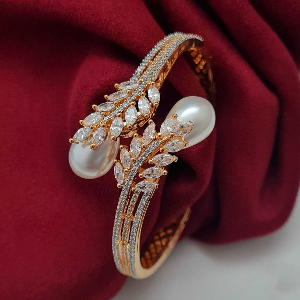 Vivha Creations Luxury American Diamond And Pearl Designer Openable Bracelet