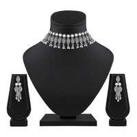 Darshana Jewels Oxidised Plated Mirror Choker Necklace Set