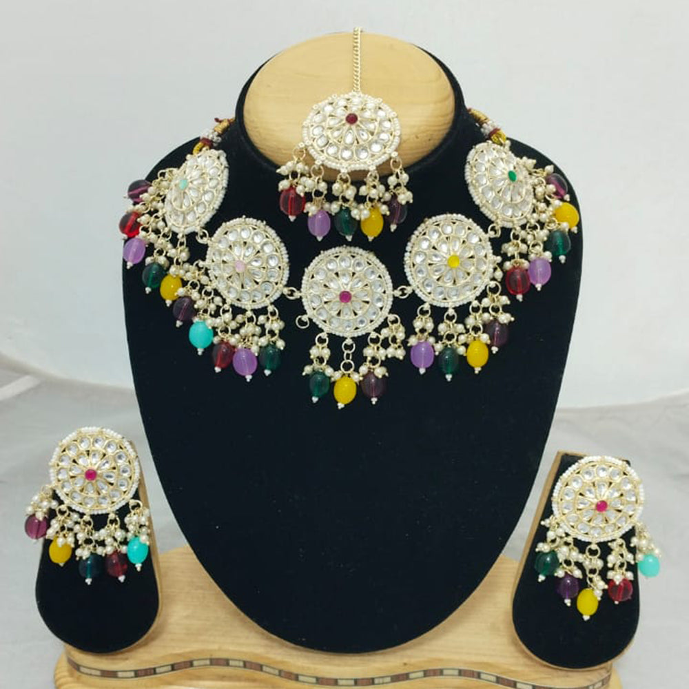 Bodhi Creation Gold Plated Kundan Stone And Pearls Necklace Set