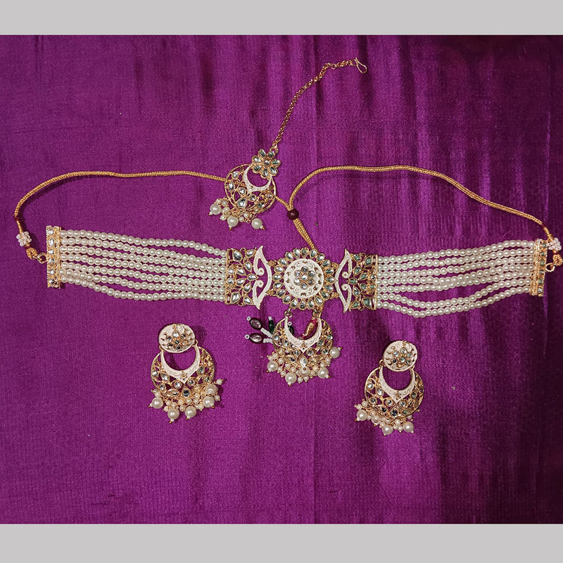 Akruti Collection Gold Plated Kundan & Beads Choker Necklace Set