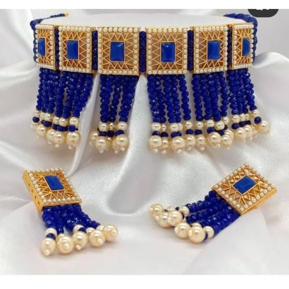 Akruti Collection Gold Plated Assorted Color Choker Necklace Set