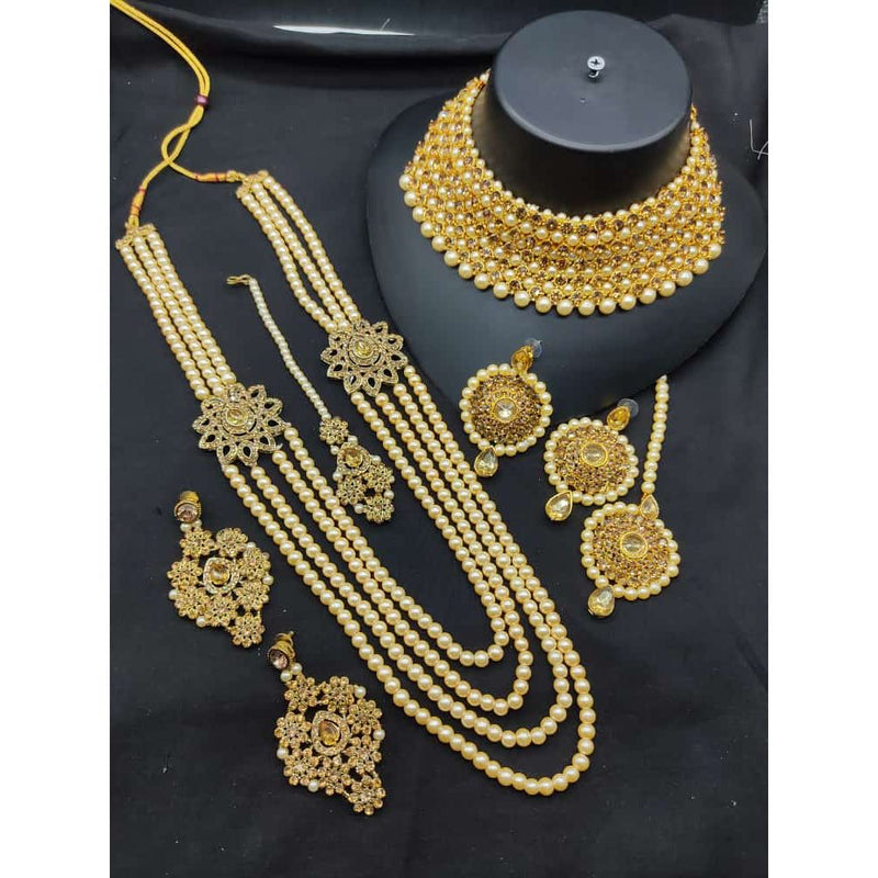 Akruti Collection Gold Plated Austrian Stone Double Necklace Set