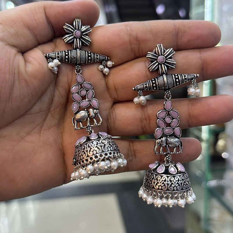 Akruti Collection Oxidised Plated Jhumki Earrings