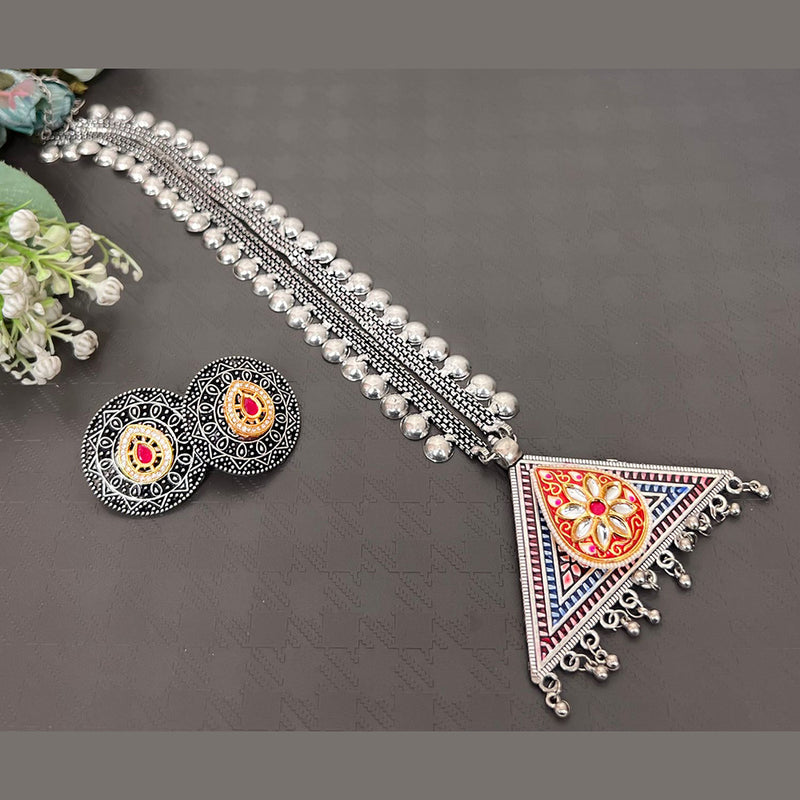 Akruti Collection Oxidised Plated Long Necklace Set