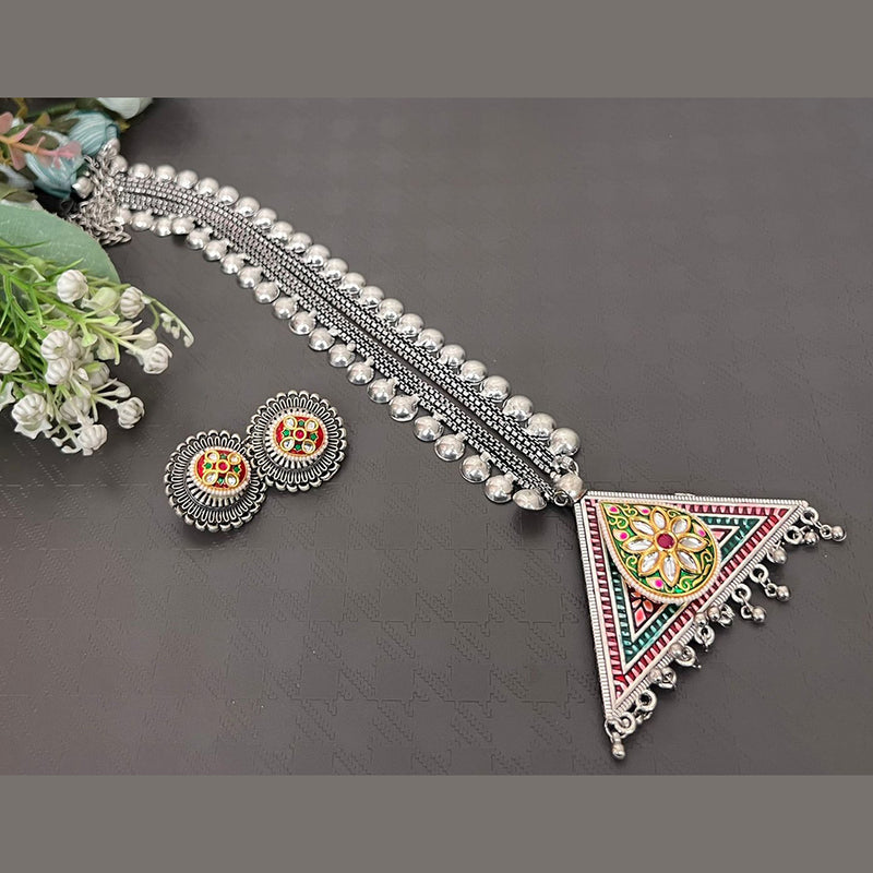 Akruti Collection Oxidised Plated Long Necklace Set