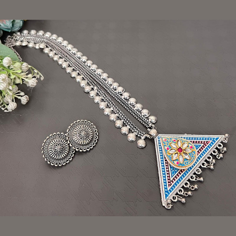 Akruti Collection Oxidised Plated Long Necklace Set