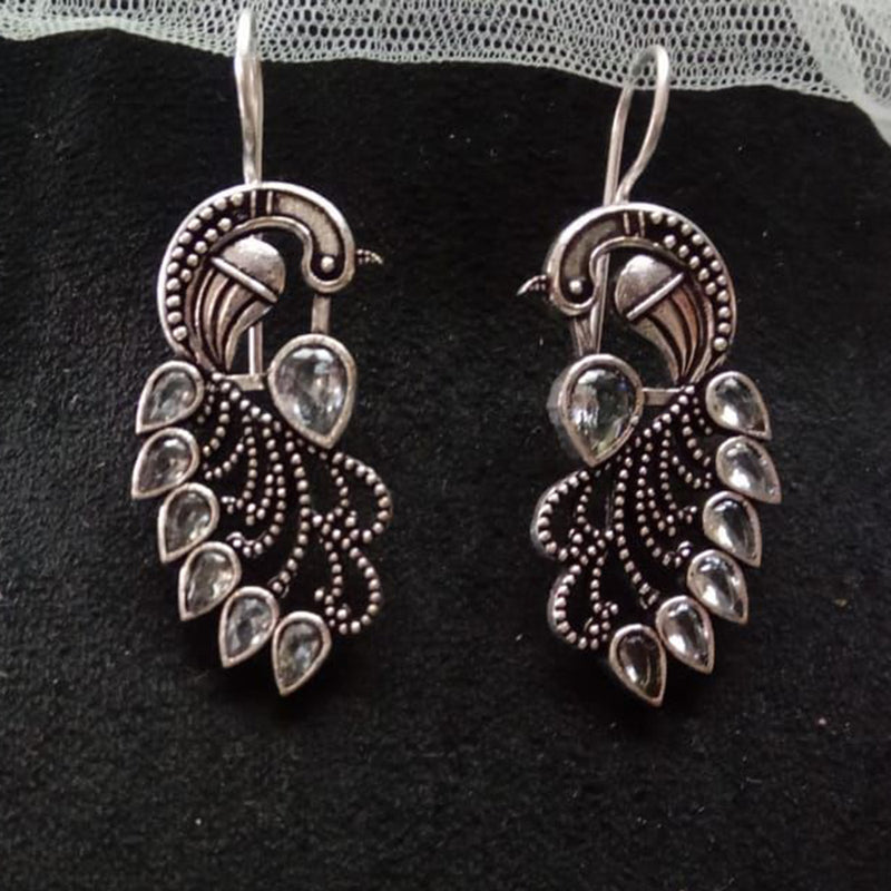 Akruti Collection Oxidised Plated Peacock Earrings