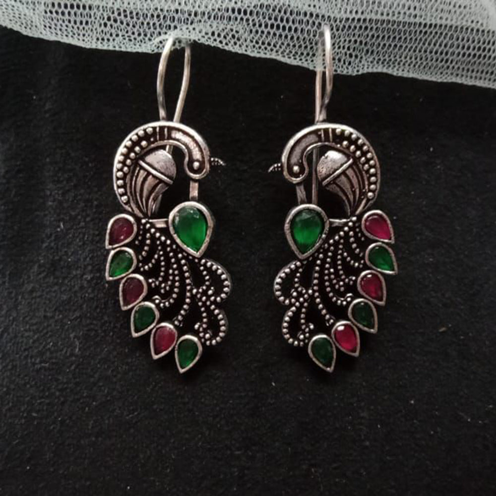 Akruti Collection Oxidised Plated Peacock Earrings