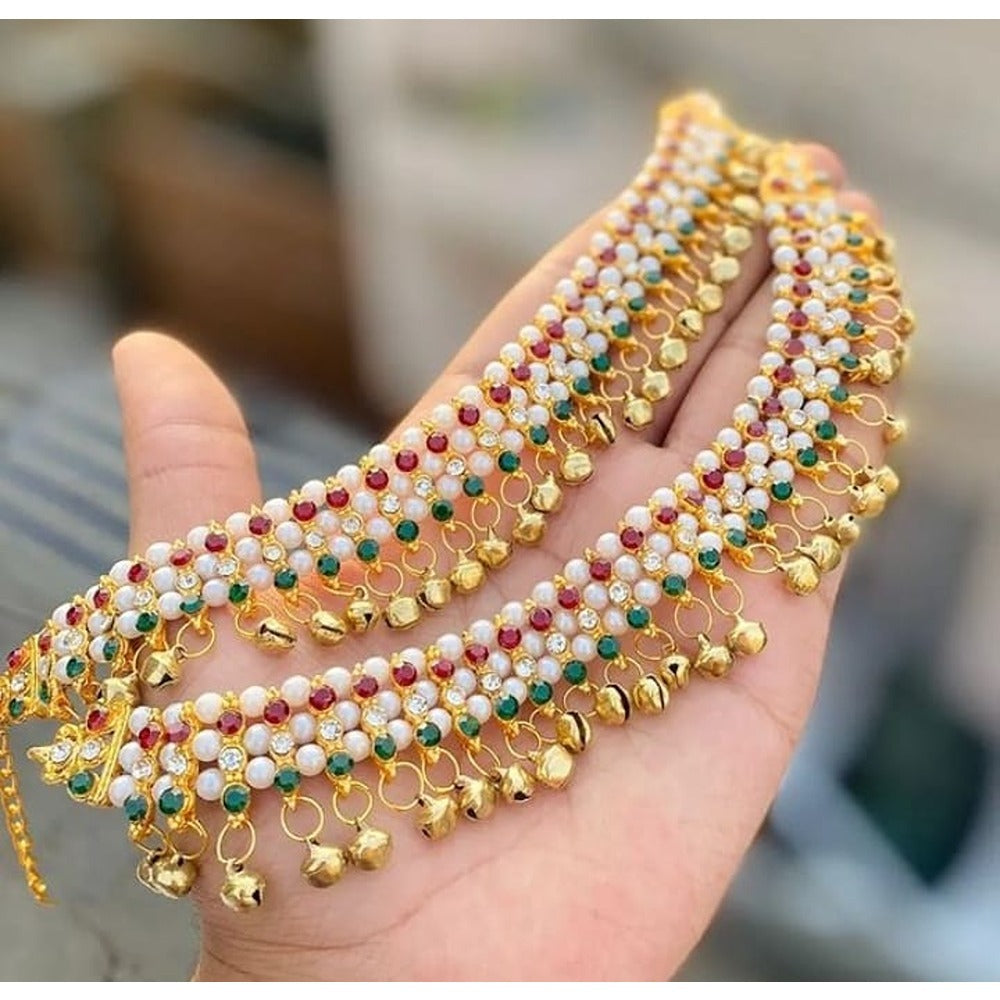 Akruti Collection Gold Plated Austrian Stone Payal \ Anklet