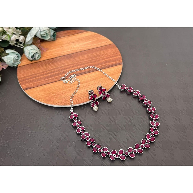 Akruti Collection Silver Plated Crystal  Necklace Set