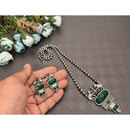 Akruti Collection Oxidised Plated Pota Stone Long Necklace Set