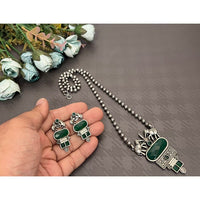 Akruti Collection Oxidised Plated Pota Stone Long Necklace Set